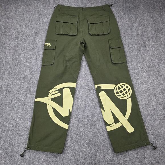 Minus Two Pants Mens Medium Green Cargo Graffiti Streetwear Utility Skate Y2K - Picture 3 of 16
